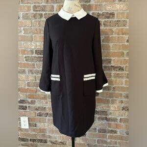 NEW HAVVA Peter Pan collar black white baby doll dress Wednesday Beetlejuice S